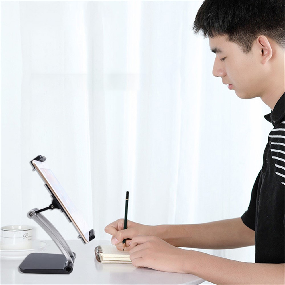 Q010 Desktop Folding Phone Mount Stand Bracket 360 Degree Rotation Adjustable Angle Table Tablet Holder - White-3