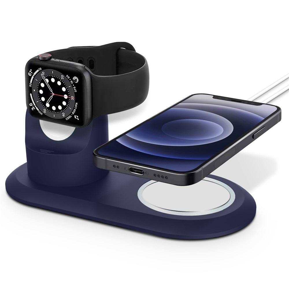Silicone Charge Stand Holder Wireless Charging Station Dock for MagSafe  Apple Watch/iPhone 12 Series - Navy Blue-TVC-Mall.com