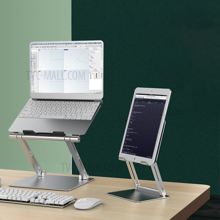 L02 Aluminum Alloy Dual Arm Foldable Desktop Tablet Holder Cooling Bracket Stand - Silver-1