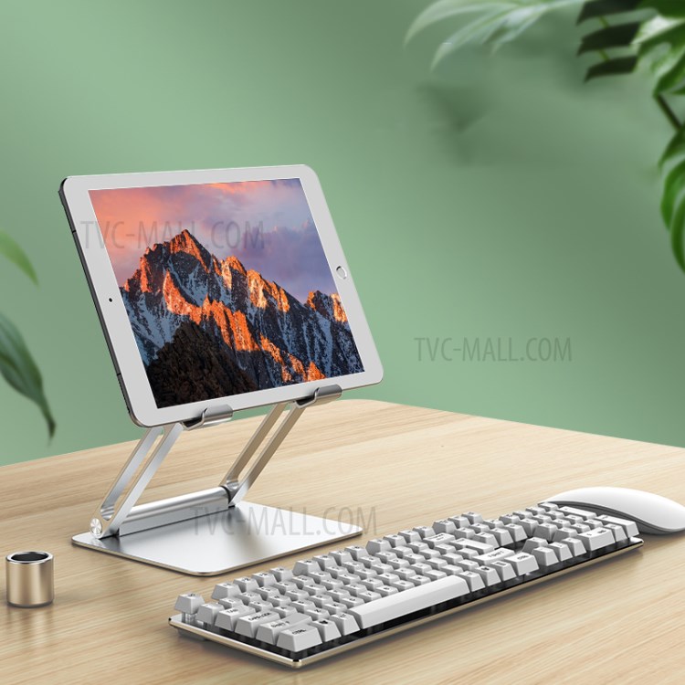 L02 Aluminum Alloy Dual Arm Foldable Desktop Tablet Holder Cooling Bracket Stand - Silver-3