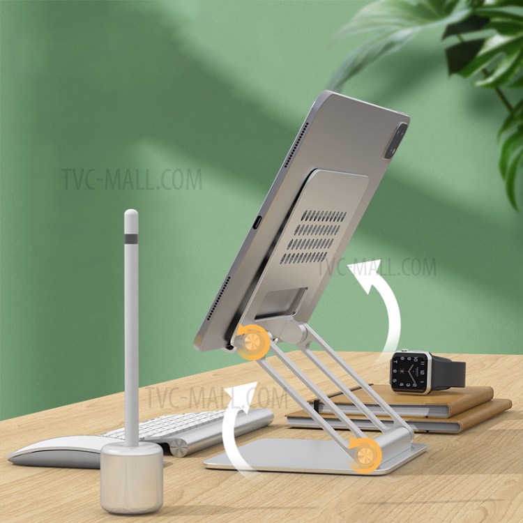 L02 Aluminum Alloy Dual Arm Foldable Desktop Tablet Holder Cooling Bracket Stand - Silver-4