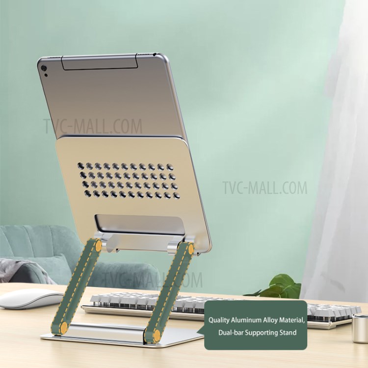 L02 Aluminum Alloy Dual Arm Foldable Desktop Tablet Holder Cooling Bracket Stand - Silver-5