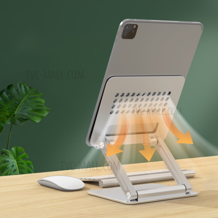 L02 Aluminum Alloy Dual Arm Foldable Desktop Tablet Holder Cooling Bracket Stand - Silver-6