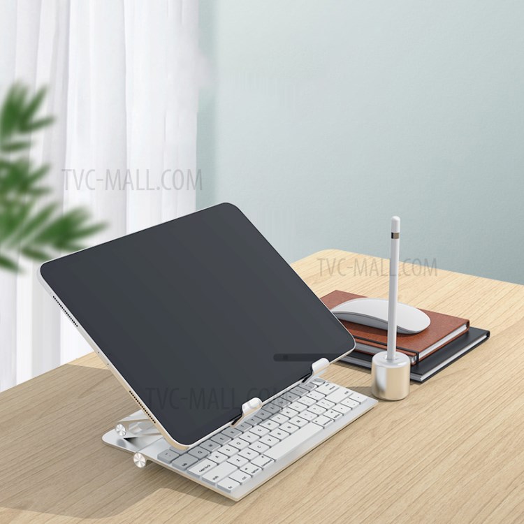 L02 Aluminum Alloy Dual Arm Foldable Desktop Tablet Holder Cooling Bracket Stand - Silver-7