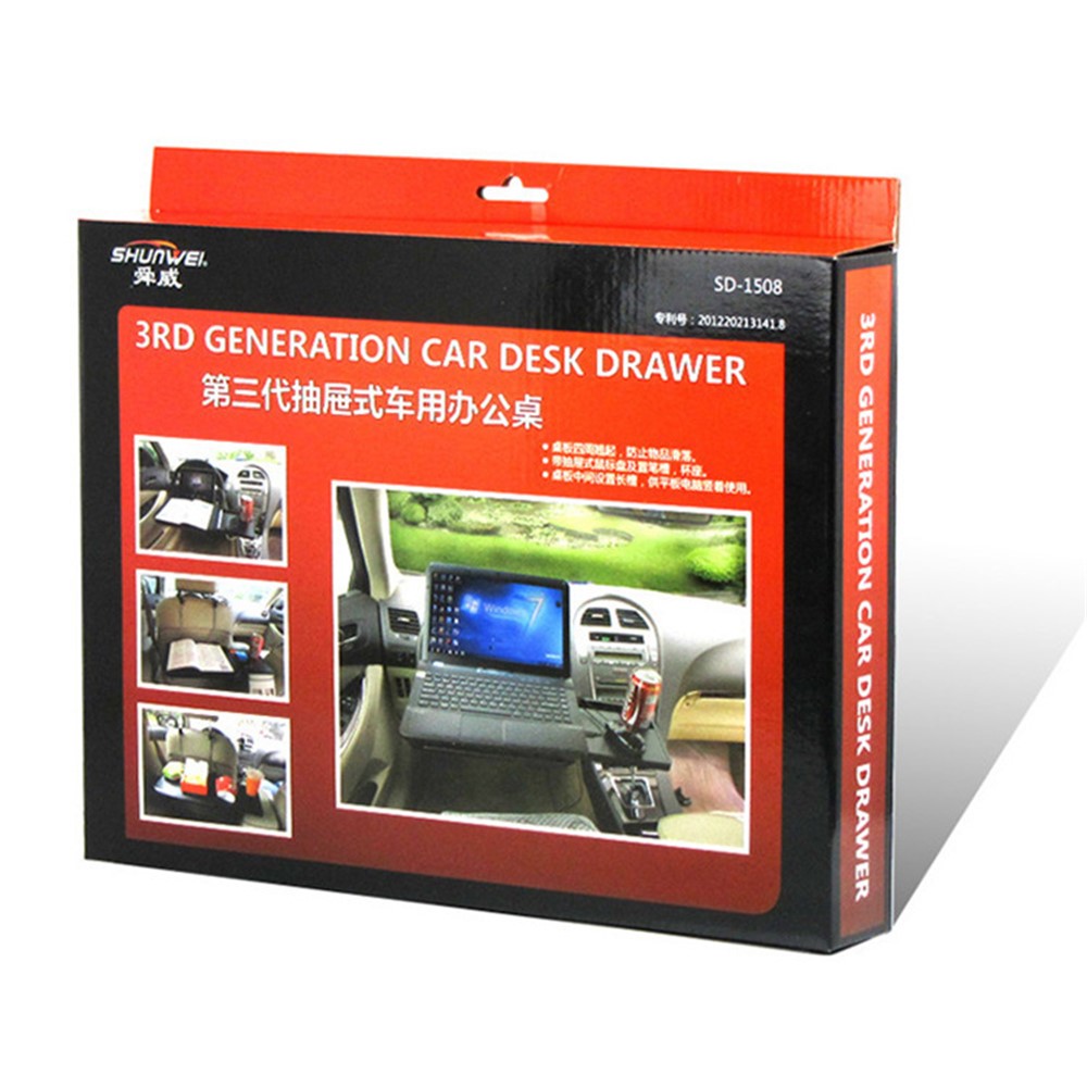 SHUNWEI SD-1508C Car Steering Wheel/Seat Mount Food Beverage Tray with Drawer Notebook Table-10