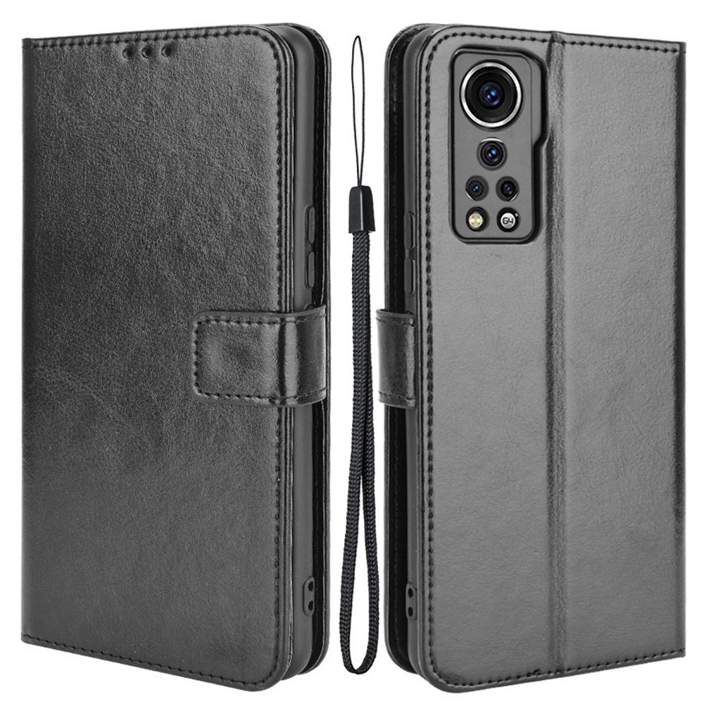 Flip Phone Case Stylish Crazy Horse PU Leather and TPU Wallet Design Protective Cellphone Cover Shell for ZTE Axon 30 5G - Black-1