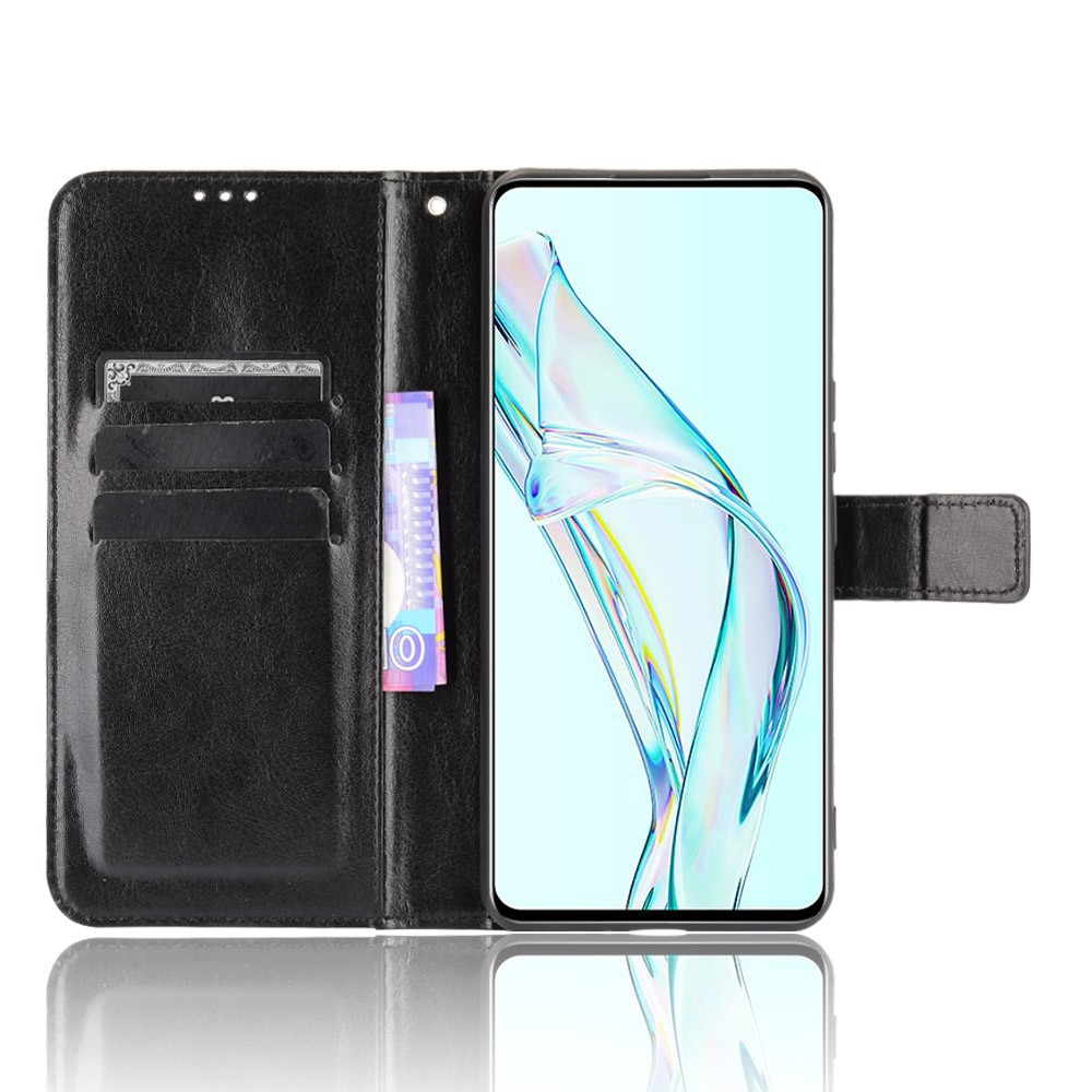 Flip Phone Case Stylish Crazy Horse PU Leather and TPU Wallet Design Protective Cellphone Cover Shell for ZTE Axon 30 5G - Black-4
