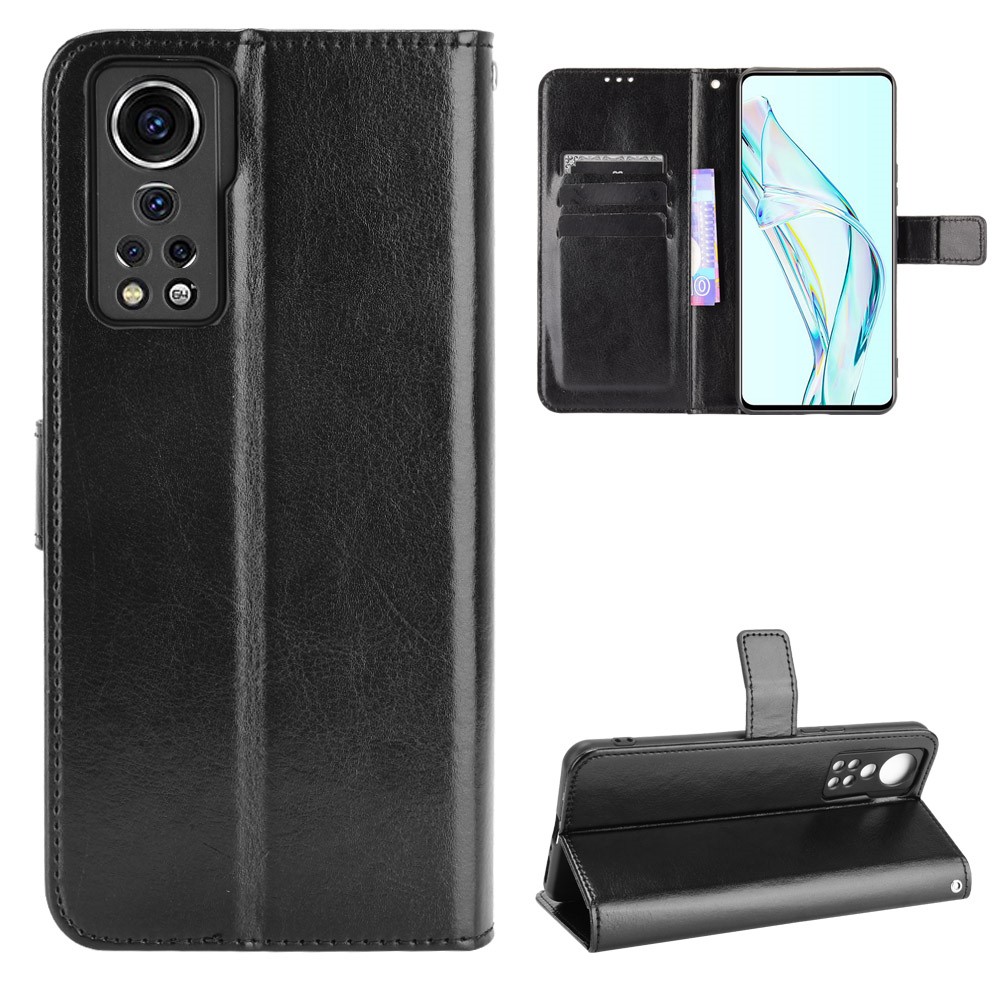 Flip Phone Case Stylish Crazy Horse PU Leather and TPU Wallet Design Protective Cellphone Cover Shell for ZTE Axon 30 5G - Black-6