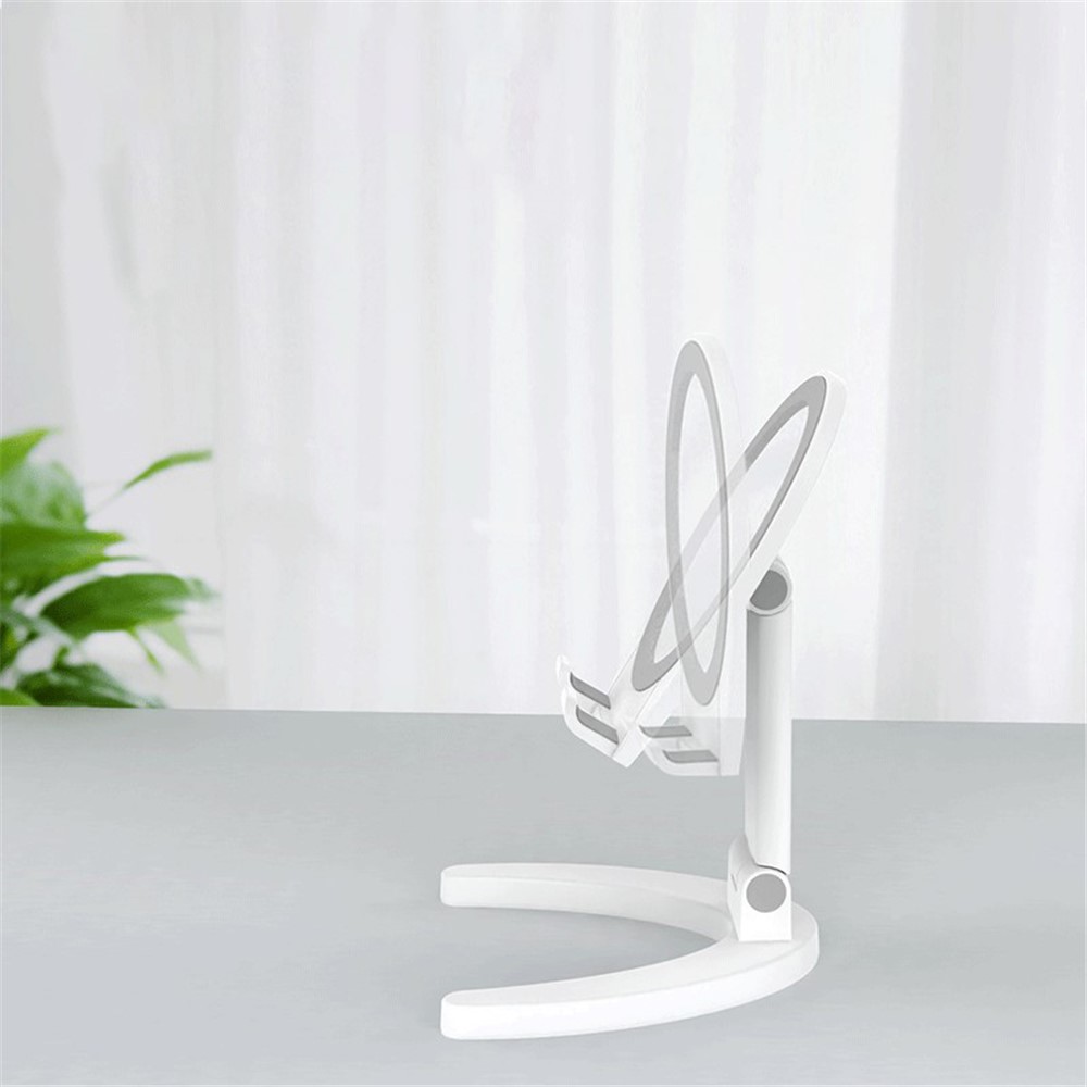 P02 Foldable Phone Holder Bracket Desktop Stand with Makeup Mirror Design - White-3