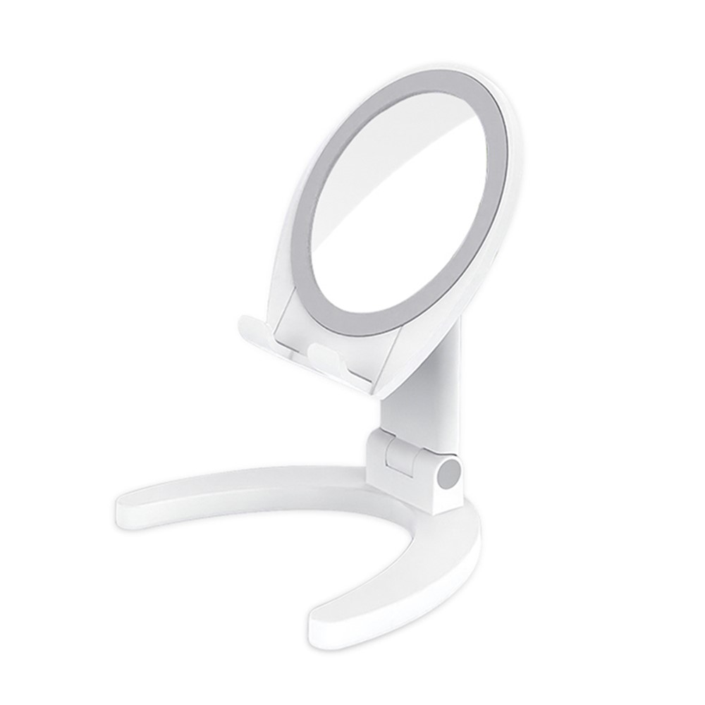 P02 Foldable Phone Holder Bracket Desktop Stand with Makeup Mirror Design - White-5
