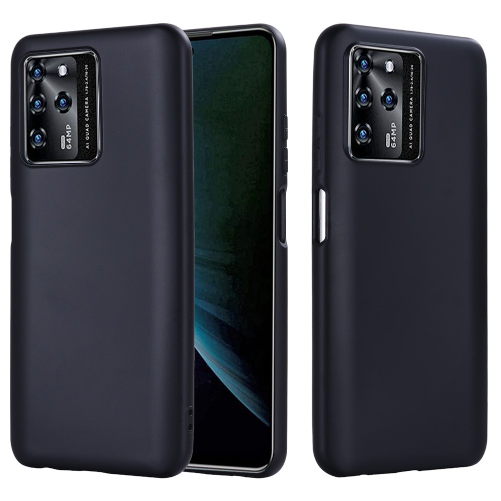 Liquid Silicone Soft Microfiber Lining Shockproof Protective Phone Cover with Strap for ZTE Blade V30 - Black-2