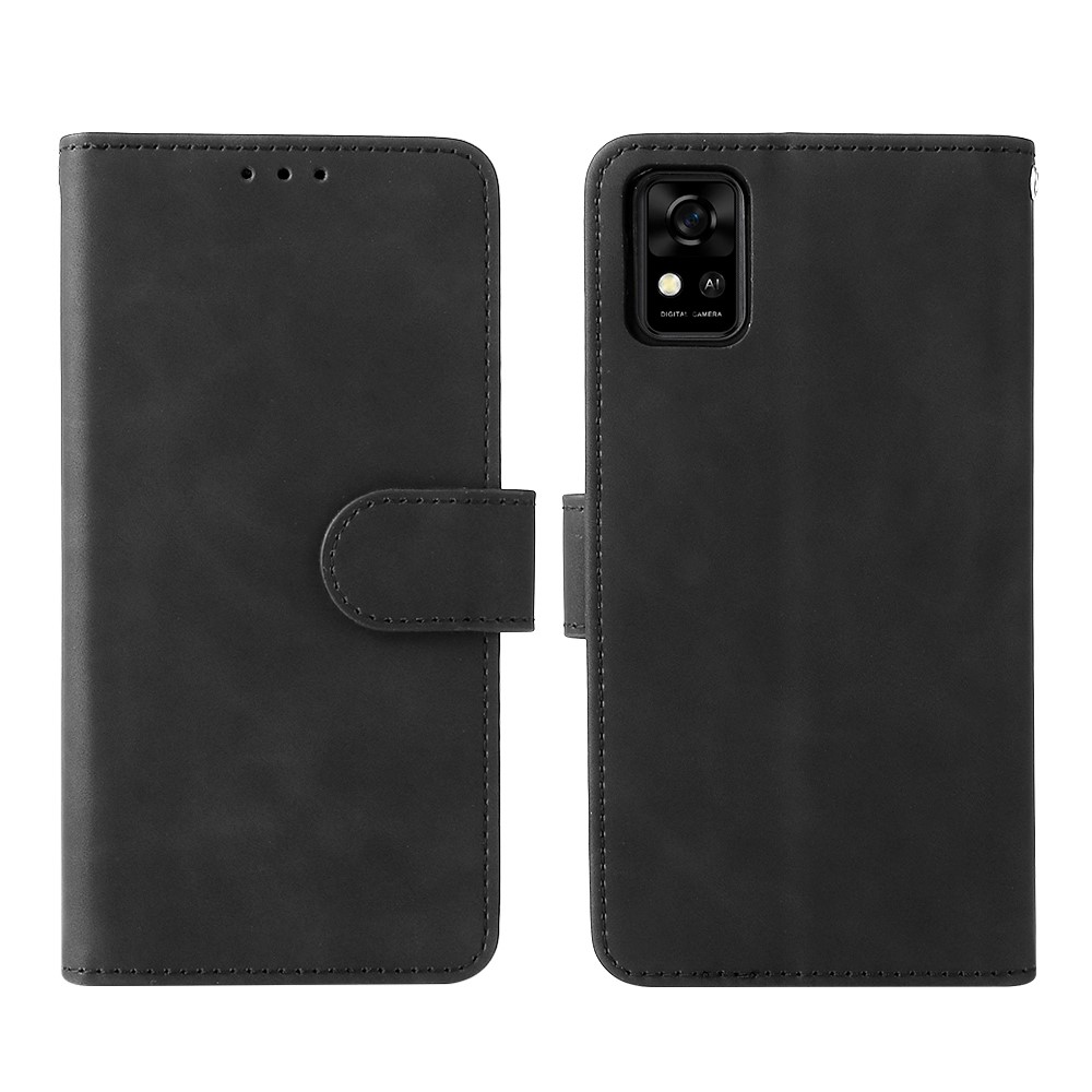 Stand Design Flip Phone Cover Skin-touch Wallet Magnetic Clasp Leather Case Phone Protective Cover for ZTE Blade A31 - Black-1