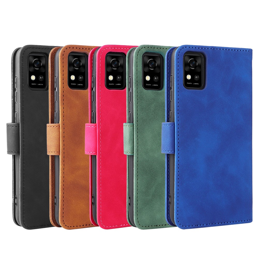 Stand Design Flip Phone Cover Skin-touch Wallet Magnetic Clasp Leather Case Phone Protective Cover for ZTE Blade A31 - Black-10