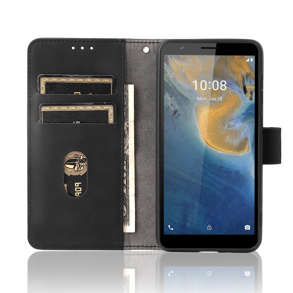 Stand Design Flip Phone Cover Skin-touch Wallet Magnetic Clasp Leather Case Phone Protective Cover for ZTE Blade A31 - Black-4