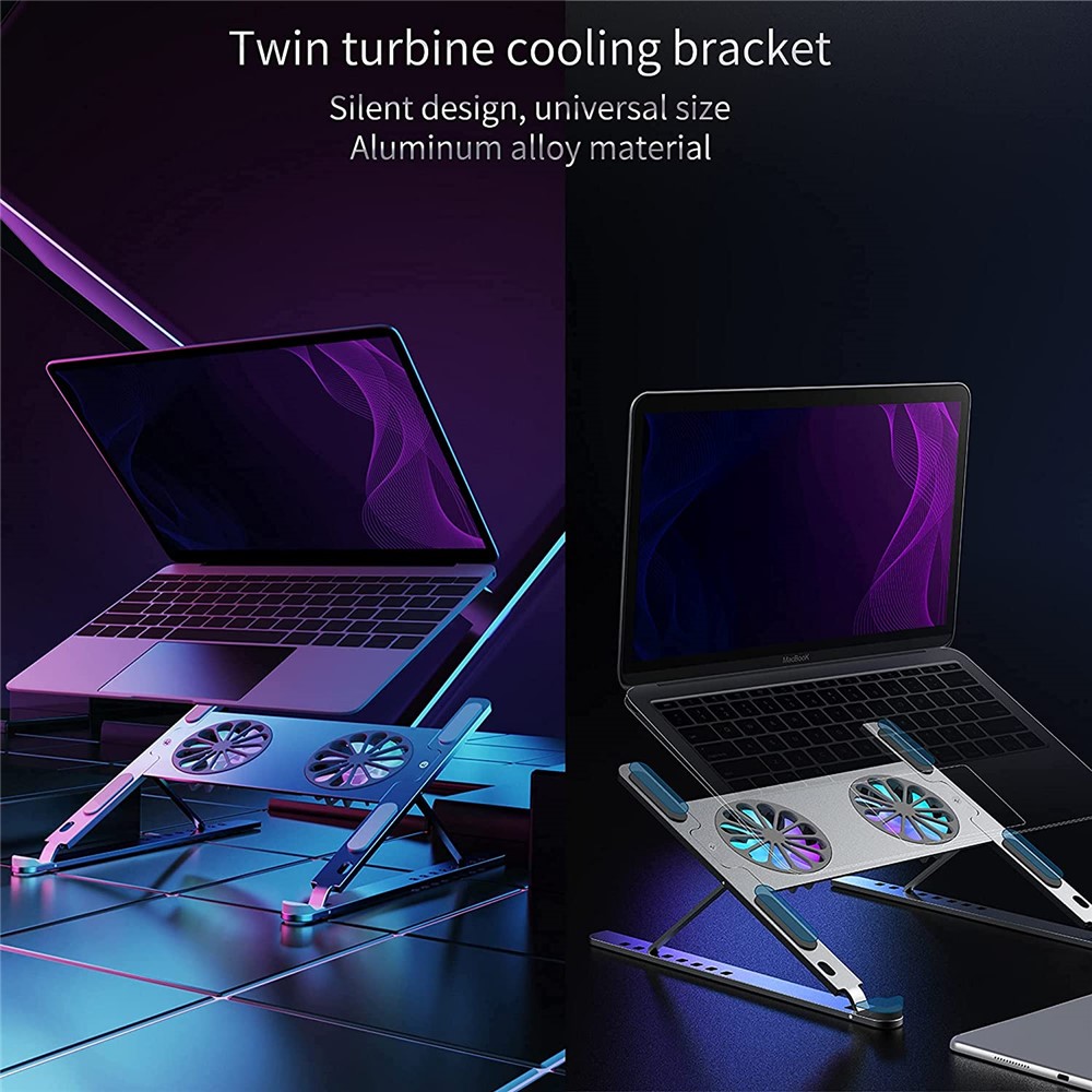 Adjustable Folding Aluminum Laptop Stand Multi-Angle Portable Desktop Computer Holder with Fans for MacBook Air Pro/Lenovo/Dell (10-15.6" Laptops) - Silver-5