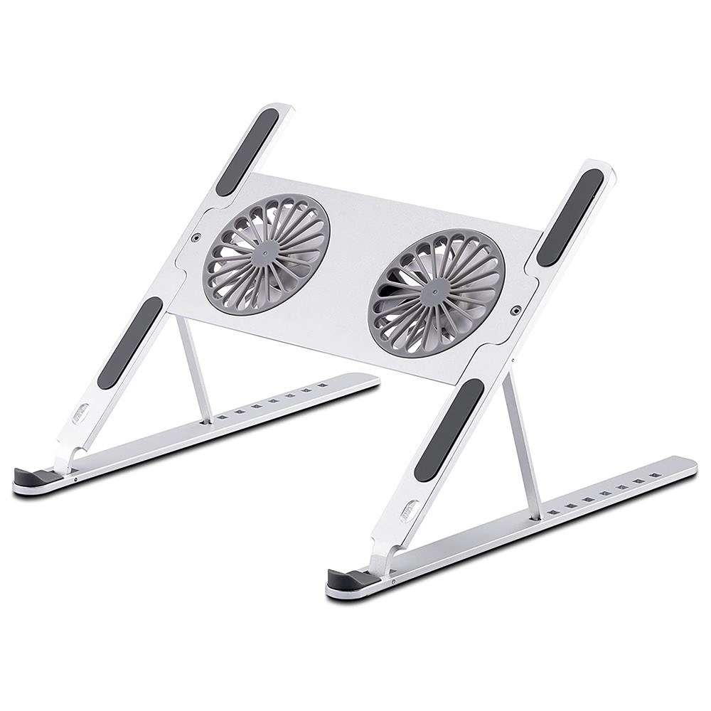 Adjustable Folding Aluminum Laptop Stand Multi-Angle Portable Desktop Computer Holder with Fans for MacBook Air Pro/Lenovo/Dell (10-15.6" Laptops) - Silver-7
