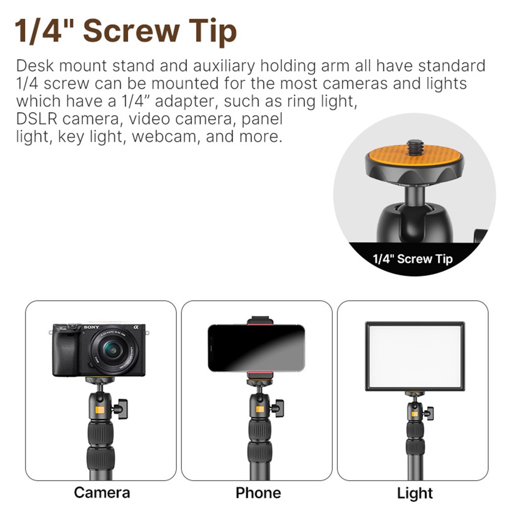 ULANZI VIJIM LS02 Universal 1/4 Screw Desk Mount Stand Adjustable Light Stand with 360° Ball Head for DSLR Camera/Ring Light/Webcam-2