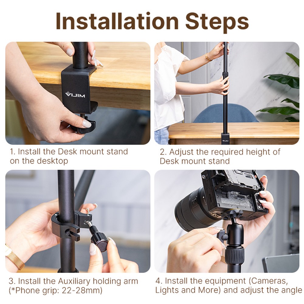 ULANZI VIJIM LS02 Universal 1/4 Screw Desk Mount Stand Adjustable Light Stand with 360° Ball Head for DSLR Camera/Ring Light/Webcam-5