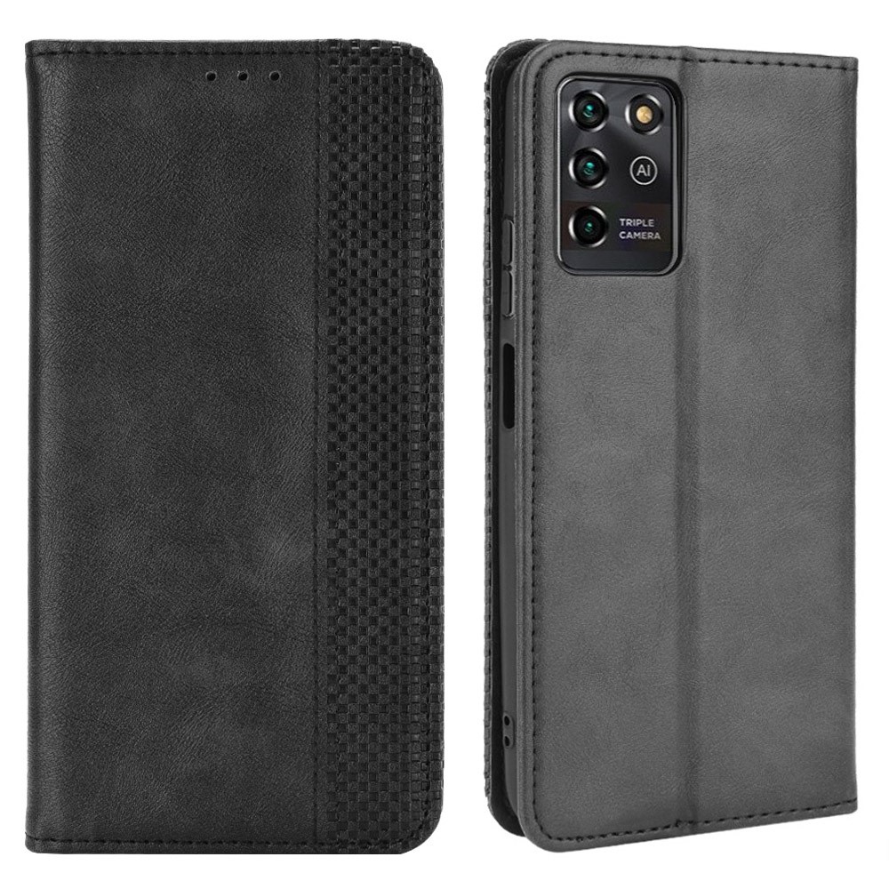 Retro Textured Surface Magnetic Automatic Closing Anti-Drop Wallet Stand Phone Leather Case Cover for ZTE Blade V30 Vita/V2022 - Black-1