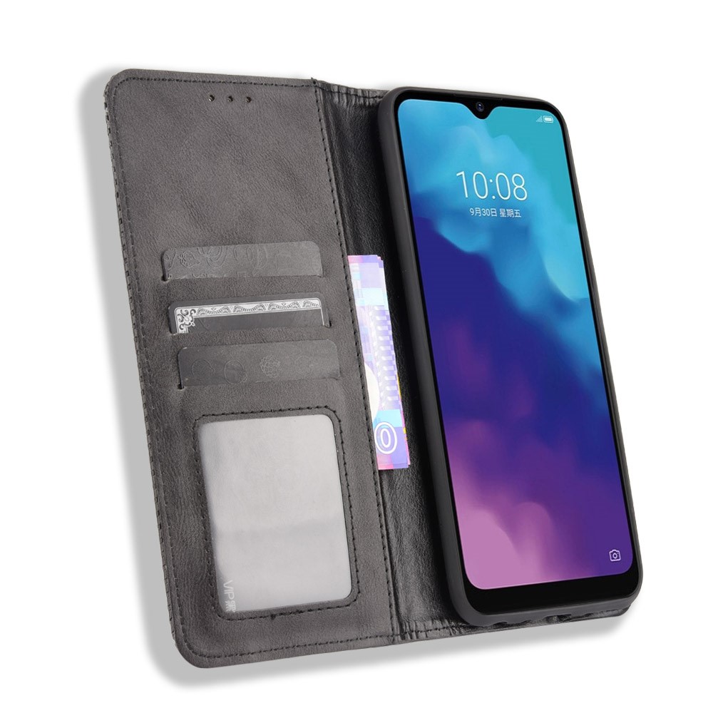 Retro Textured Surface Magnetic Automatic Closing Anti-Drop Wallet Stand Phone Leather Case Cover for ZTE Blade V30 Vita/V2022 - Black-4