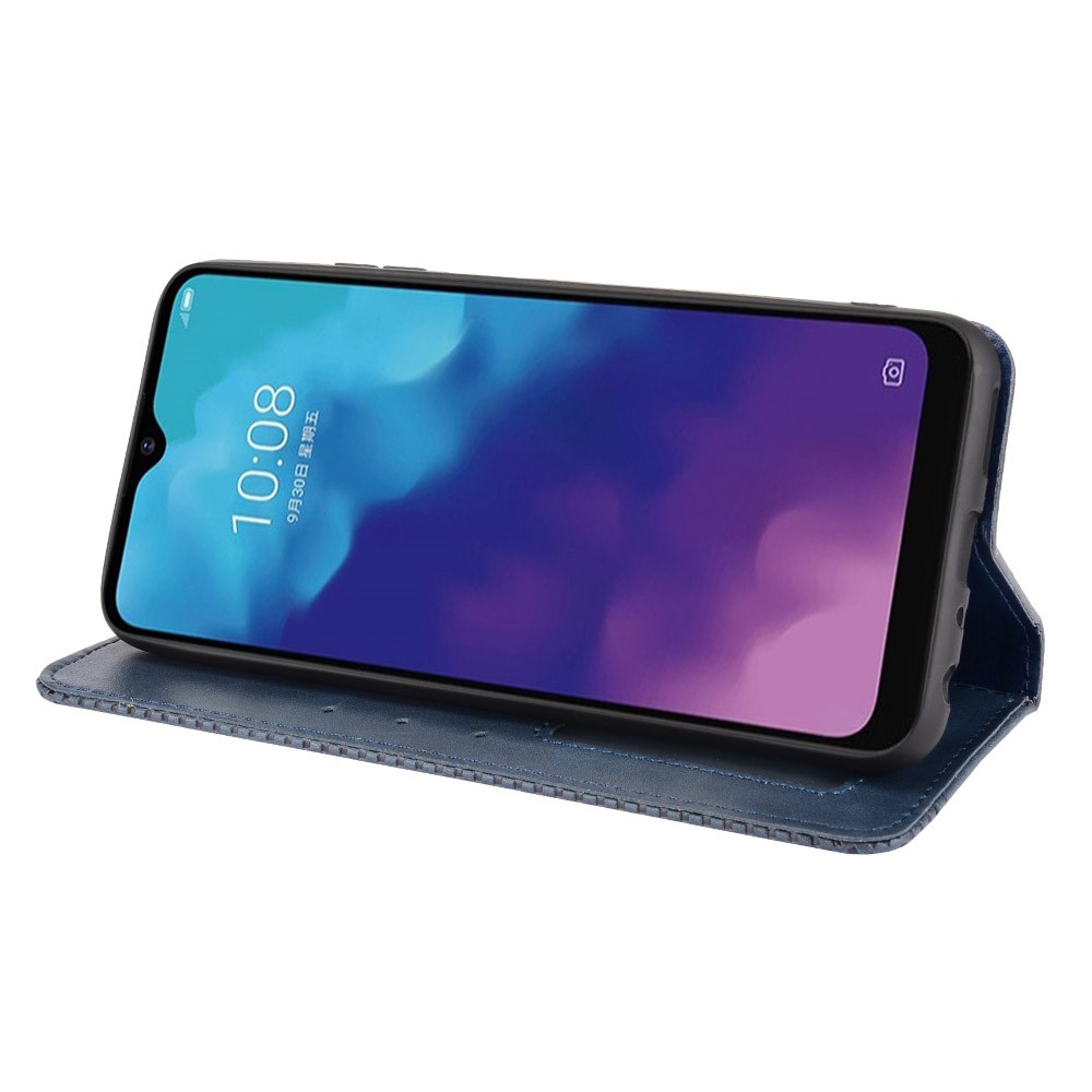 Retro Textured Surface Magnetic Automatic Closing Anti-Drop Wallet Stand Phone Leather Case Cover for ZTE Blade V30 Vita/V2022 - Blue-5