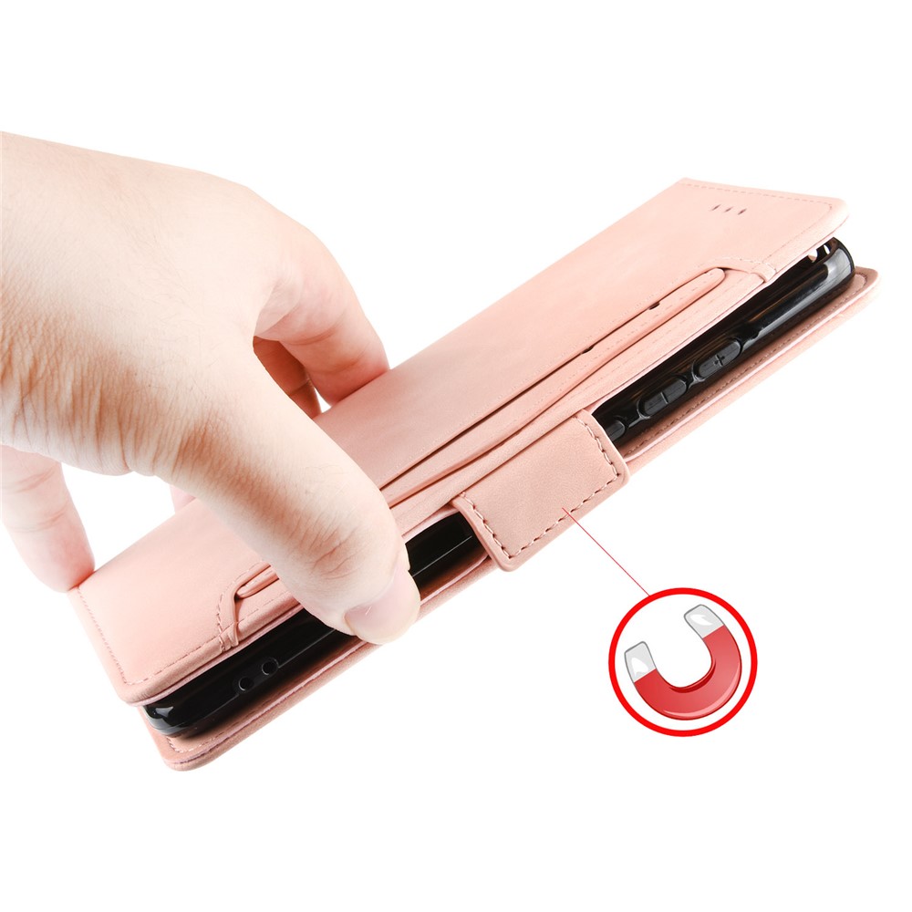 For ZTE Blade V30 Vita/V2022 Anti-Fall Shockproof Flip Phone Case PU Leather + TPU Phone Cover Multiple Card Slot Wallet Stand Design - Pink-7