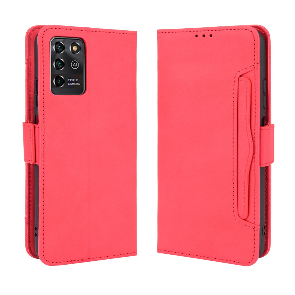 For ZTE Blade V30 Vita/V2022 Anti-Fall Shockproof Flip Phone Case PU Leather + TPU Phone Cover Multiple Card Slot Wallet Stand Design - Red-1