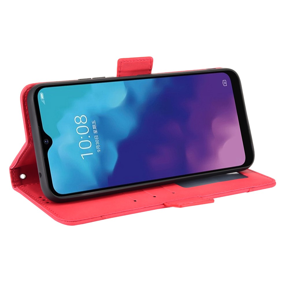 For ZTE Blade V30 Vita/V2022 Anti-Fall Shockproof Flip Phone Case PU Leather + TPU Phone Cover Multiple Card Slot Wallet Stand Design - Red-5