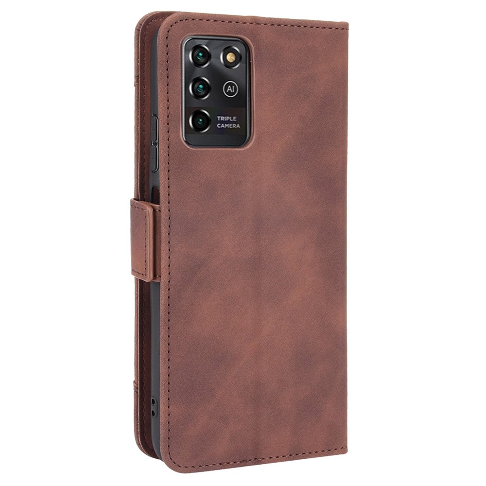 For ZTE Blade V30 Vita/V2022 Anti-Fall Shockproof Flip Phone Case PU Leather + TPU Phone Cover Multiple Card Slot Wallet Stand Design - Brown-3