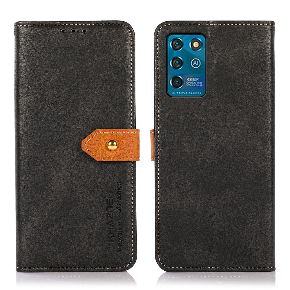 KHAZNEH Scratch-Resistant Folio Flip Leather Wallet Case Magnetic Golden Clasp Stand Protective Cover for ZTE Blade V30 Vita - Black-1