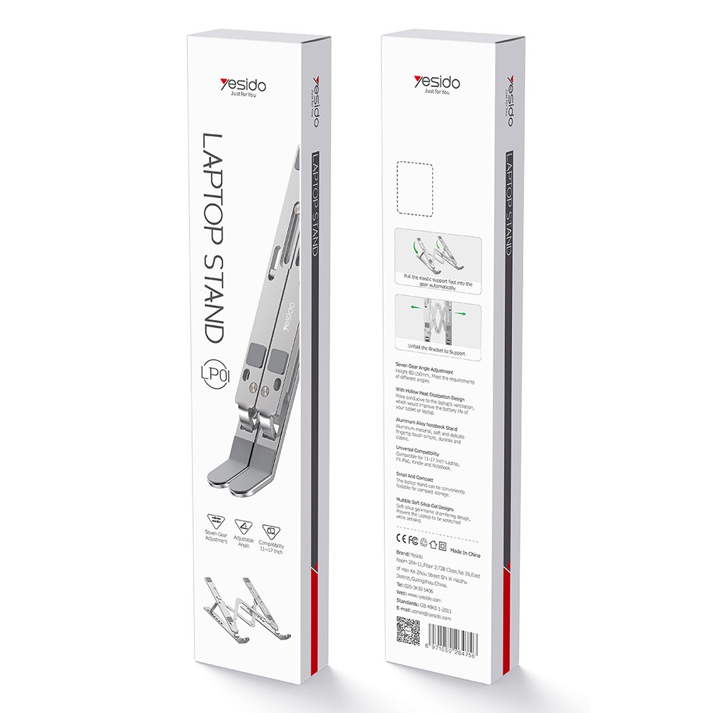 YESIDO LP01 7-Gear Height Adjustable 11-16 inch Notebook Holder Stand Desktop Foldable Aluminum Alloy Laptop Heat Dissipation Bracket-10