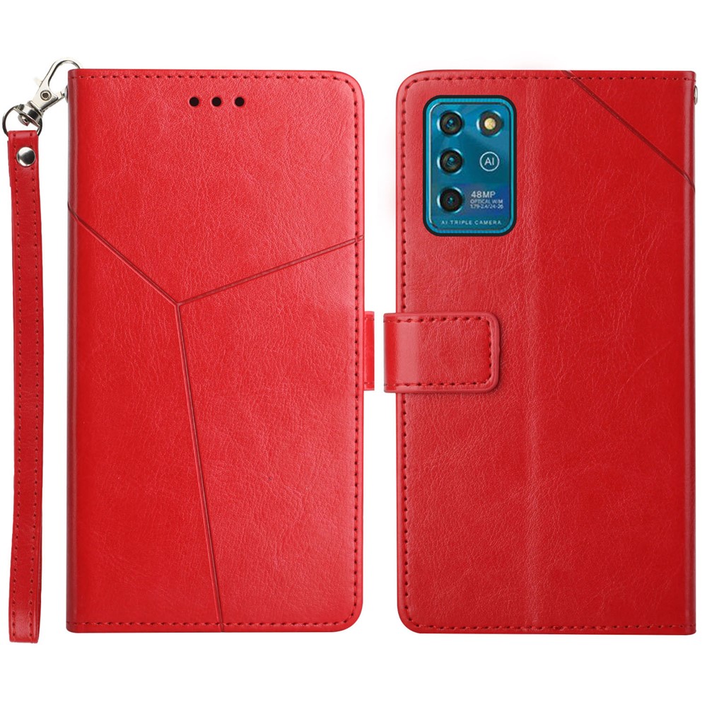 Y-shaped Design Wallet Stand Leather Phone Case with Wrist Strap for ZTE Blade V30 Vita - Red-1