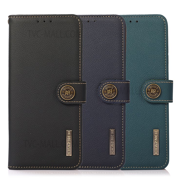 KHAZNEH RFID Blocking Anti-theft Swiping Design Magnetic Closure Wallet Genuine Leather Phone Case for ZTE Blade V30 Vita - Black-10
