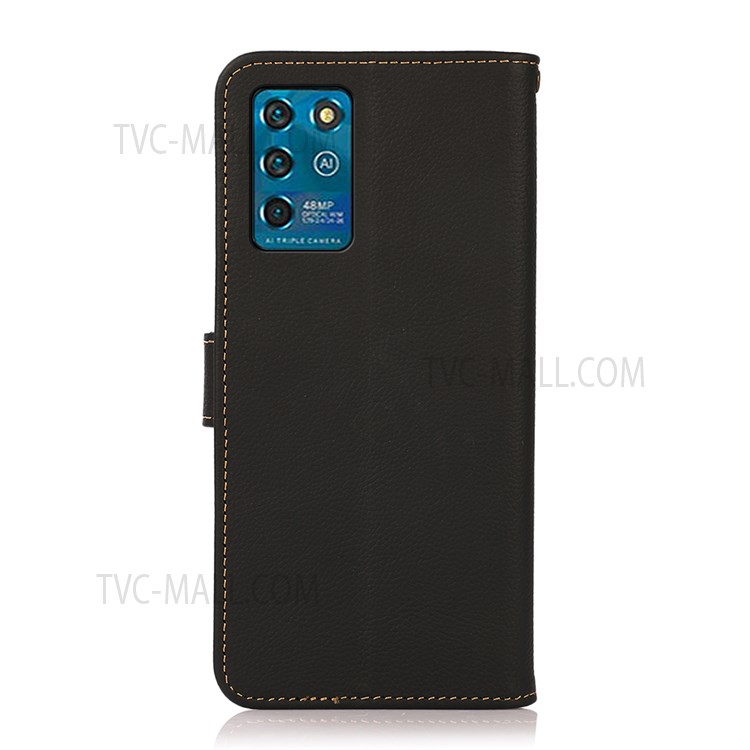 KHAZNEH RFID Blocking Anti-theft Swiping Design Magnetic Closure Wallet Genuine Leather Phone Case for ZTE Blade V30 Vita - Black-3