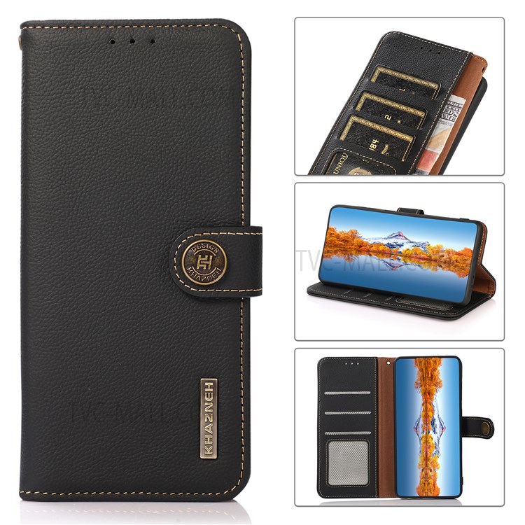 KHAZNEH RFID Blocking Anti-theft Swiping Design Magnetic Closure Wallet Genuine Leather Phone Case for ZTE Blade V30 Vita - Black-9