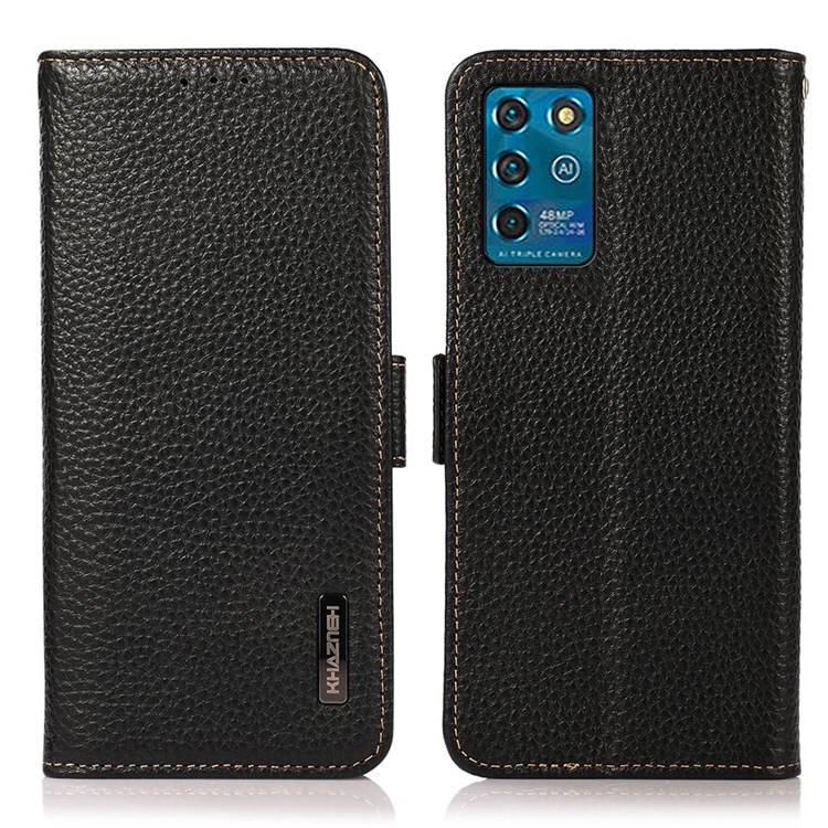 KHAZNEH Litchi Texture RFID Blocking Anti-theft Swiping Design Genuine Leather Cover Phone Case for ZTE Blade V30 Vita - Black-1
