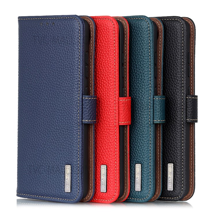 KHAZNEH For ZTE Blade V30 Vita Top Layer Genuine Leather Wallet Phone Case Magnetic Closure Litchi Texture Cover - Black-10