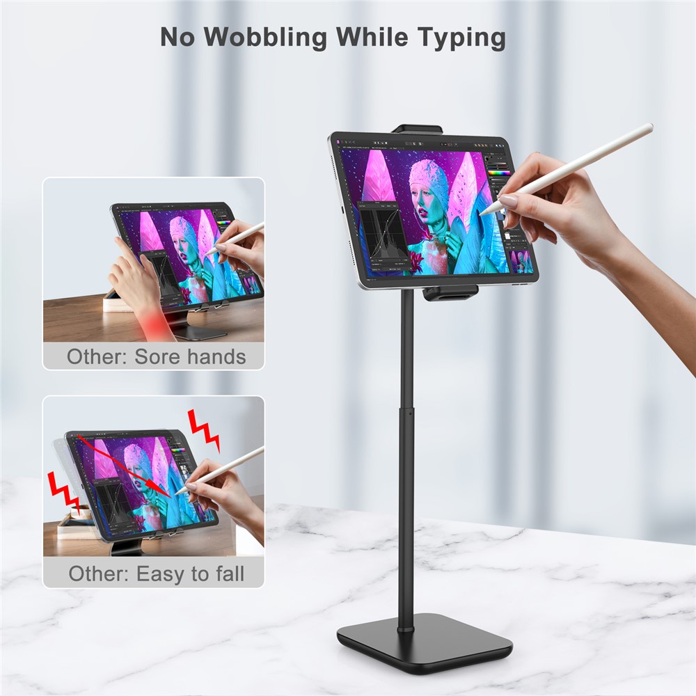 Portable Desktop Universal Tablet Holder Adjustable Height Aluminum Tablet Phone Bracket Stand - Black-2