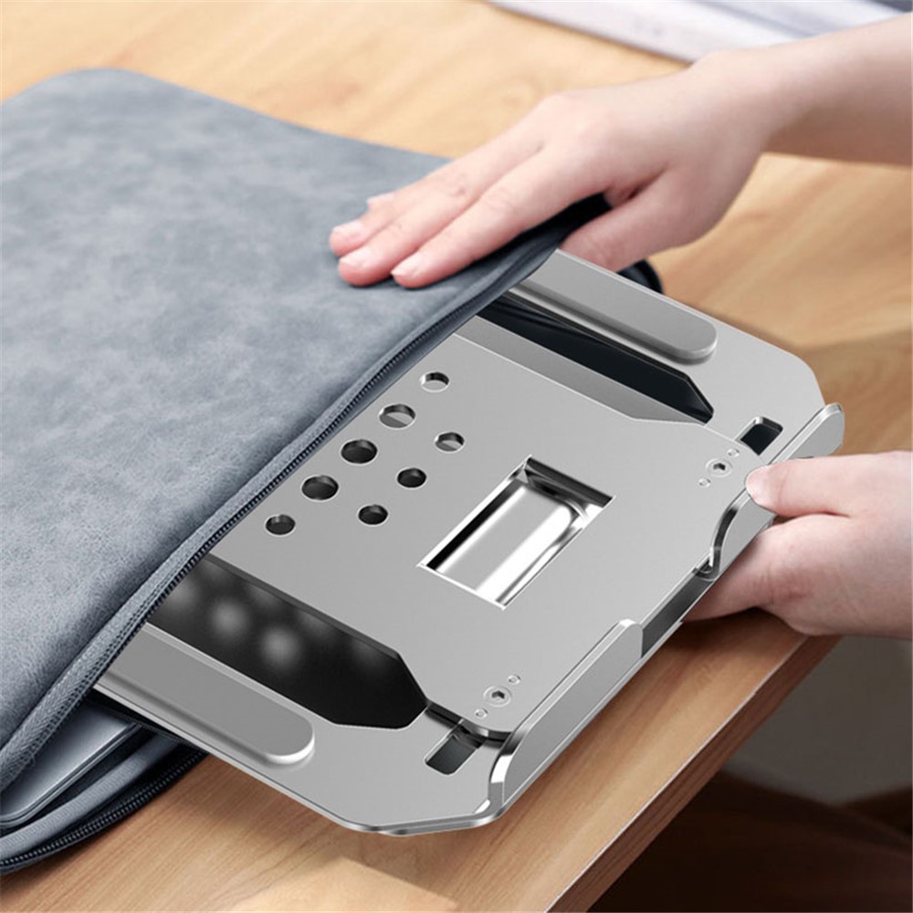 T3 Aluminum Alloy Folding Notebook Stand Adjustable Laptop Holder Cooling Riser for Laptop Tablet Below 17inch - Silver-11