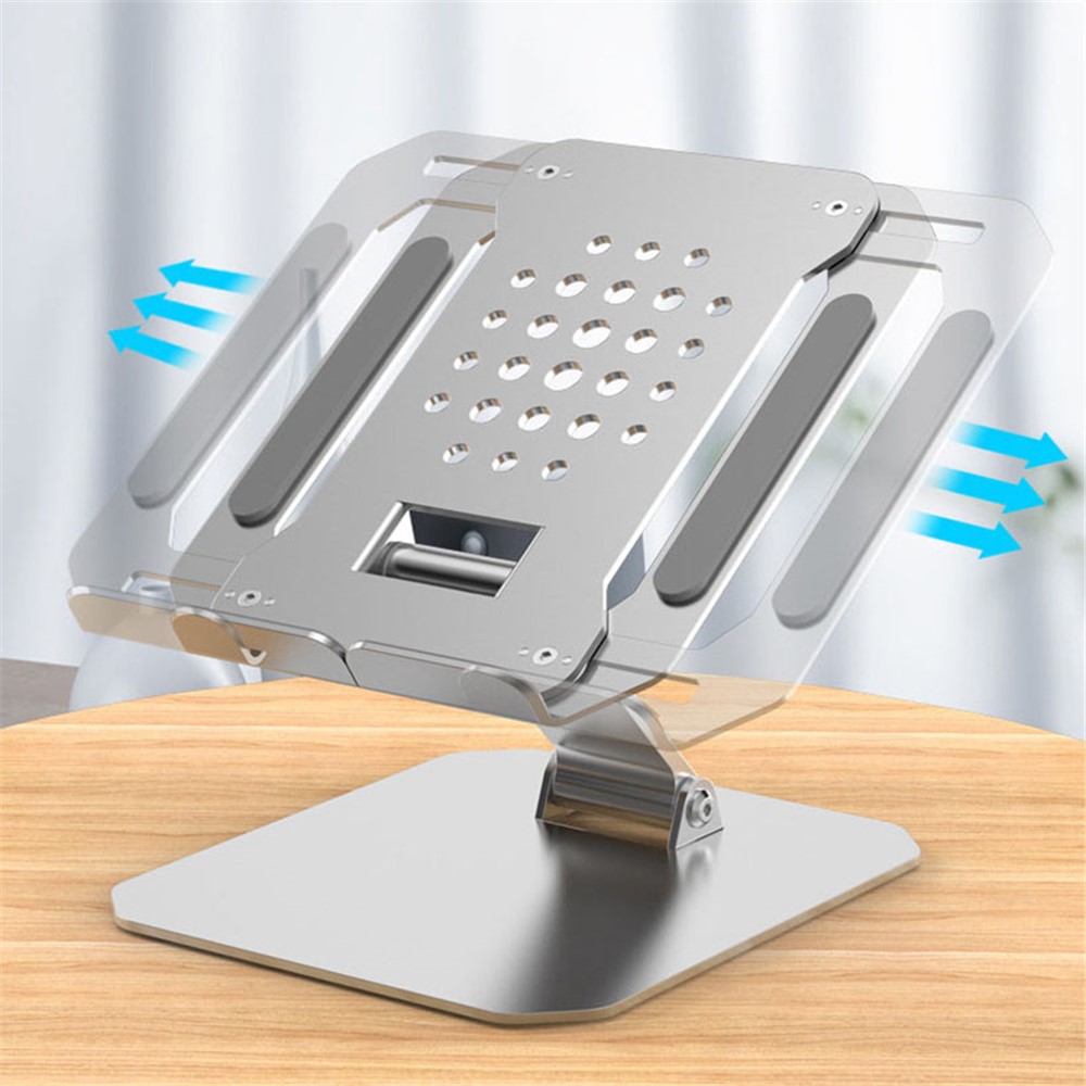 T3 Aluminum Alloy Folding Notebook Stand Adjustable Laptop Holder Cooling Riser for Laptop Tablet Below 17inch - Silver-7