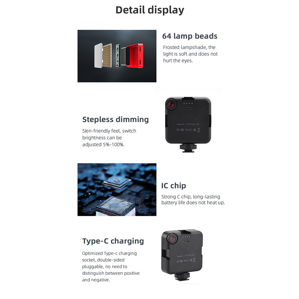 Vlog Shooting Desktop Tripod Adjustable Fill Light Phone Holder Kit for Mobile Phone 6.5-10cm-7