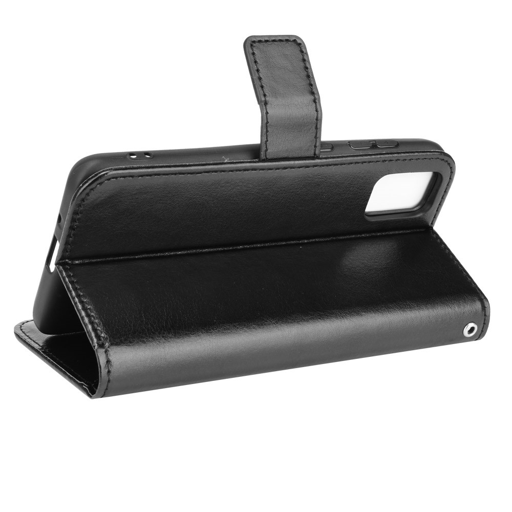 Flip Folio Stand Crazy Horse Texture PU Leather Wallet Magnetic Anti-Scratch Case with Wrist Strap for ZTE Blade A31 - Black-5