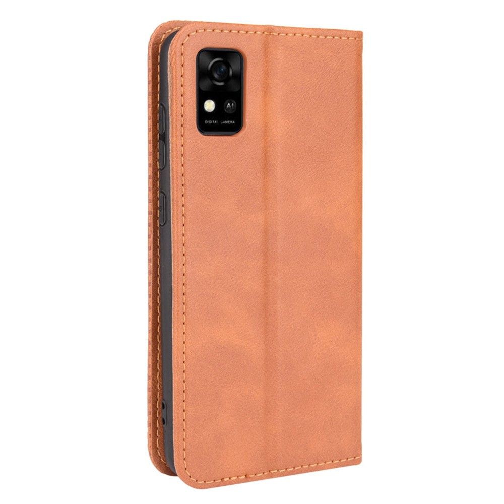 Anti-Drop Retro Textured Surface Phone Leather Case Wallet Stand Protective Cover for ZTE Blade A31 - Brown-3