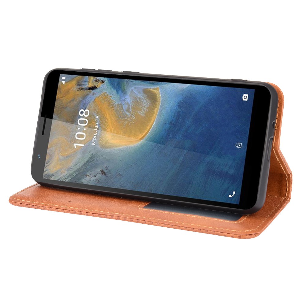 Anti-Drop Retro Textured Surface Phone Leather Case Wallet Stand Protective Cover for ZTE Blade A31 - Brown-5