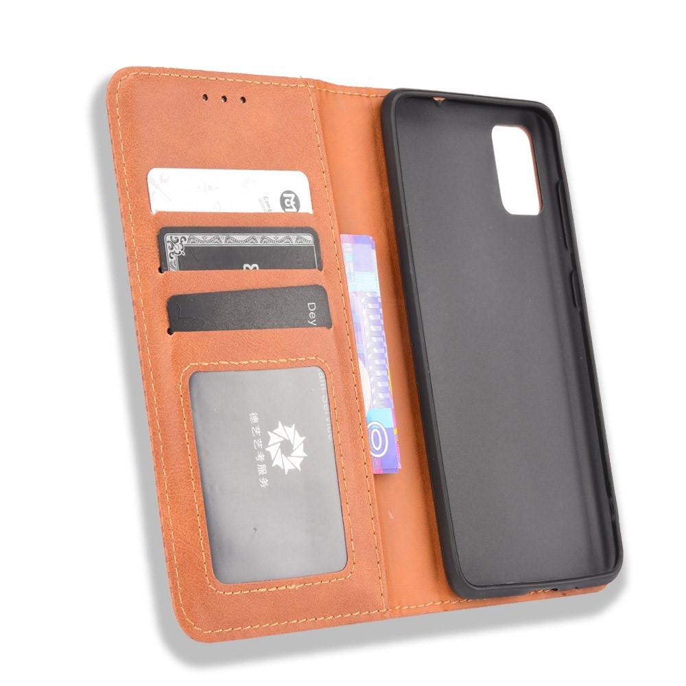 Anti-Drop Retro Textured Surface Phone Leather Case Wallet Stand Protective Cover for ZTE Blade A31 - Brown-6