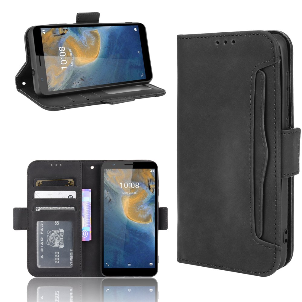 Multiple Card Slot Design PU Leather Flip Phone Case Wallet Stand Cover Shell for ZTE Blade A31 - Black-10