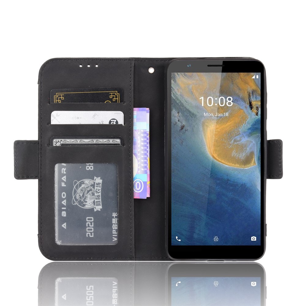 Multiple Card Slot Design PU Leather Flip Phone Case Wallet Stand Cover Shell for ZTE Blade A31 - Black-4