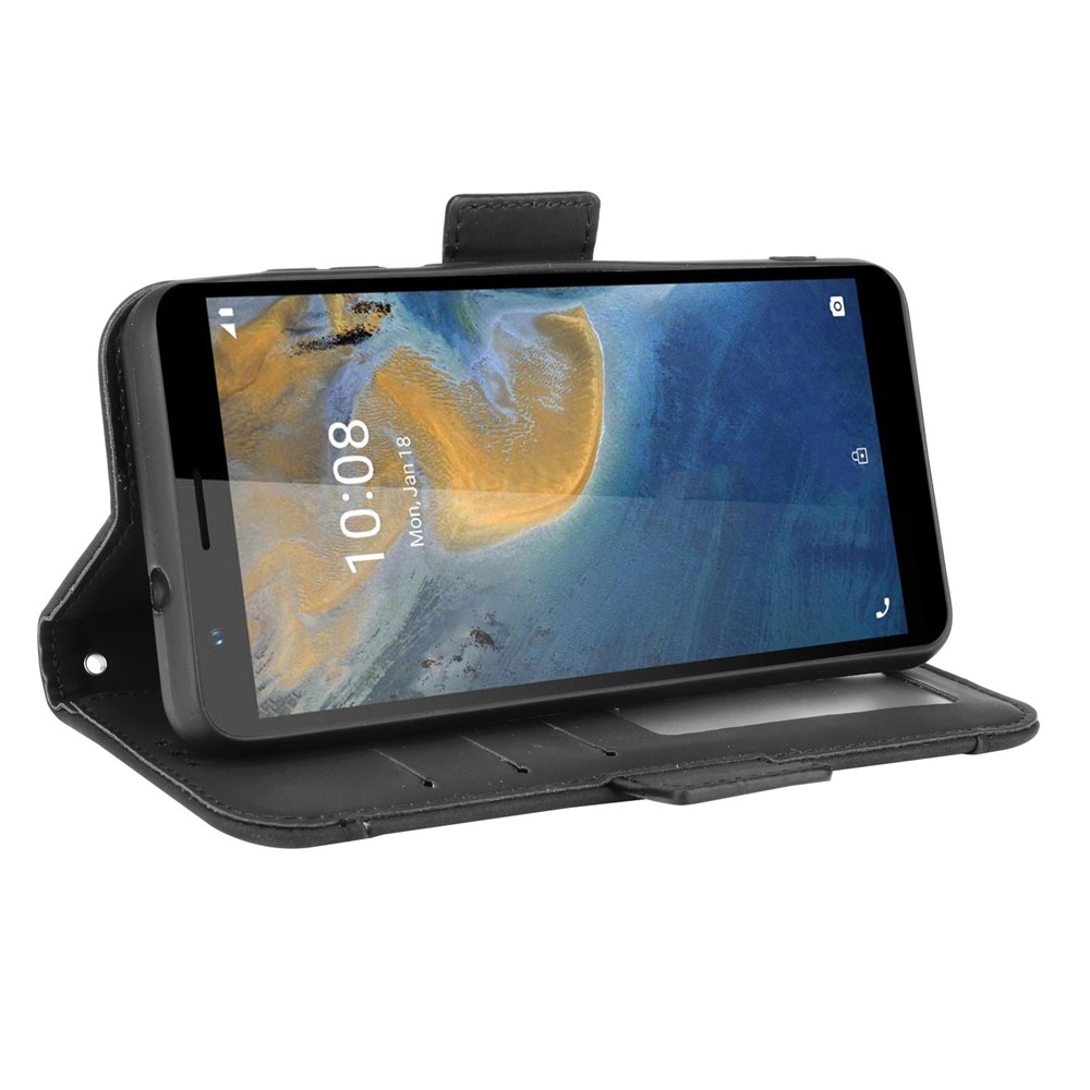 Multiple Card Slot Design PU Leather Flip Phone Case Wallet Stand Cover Shell for ZTE Blade A31 - Black-5