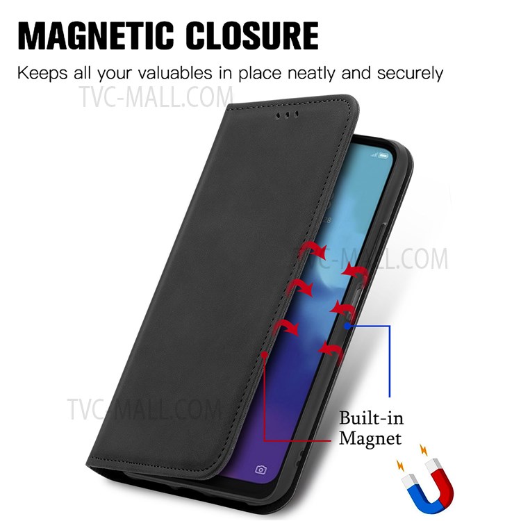 Retro Style Skin-touch PU Leather Card Slots Stand Auto Closing Magnetic Shockproof Flip Cover for ZTE Blade V30 Vita - Black-2