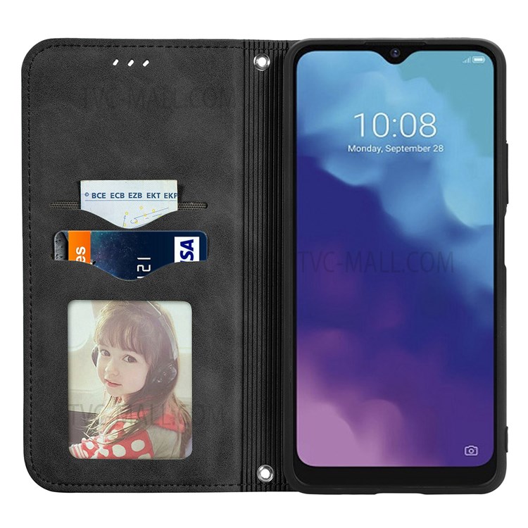 Retro Style Skin-touch PU Leather Card Slots Stand Auto Closing Magnetic Shockproof Flip Cover for ZTE Blade V30 Vita - Black-7